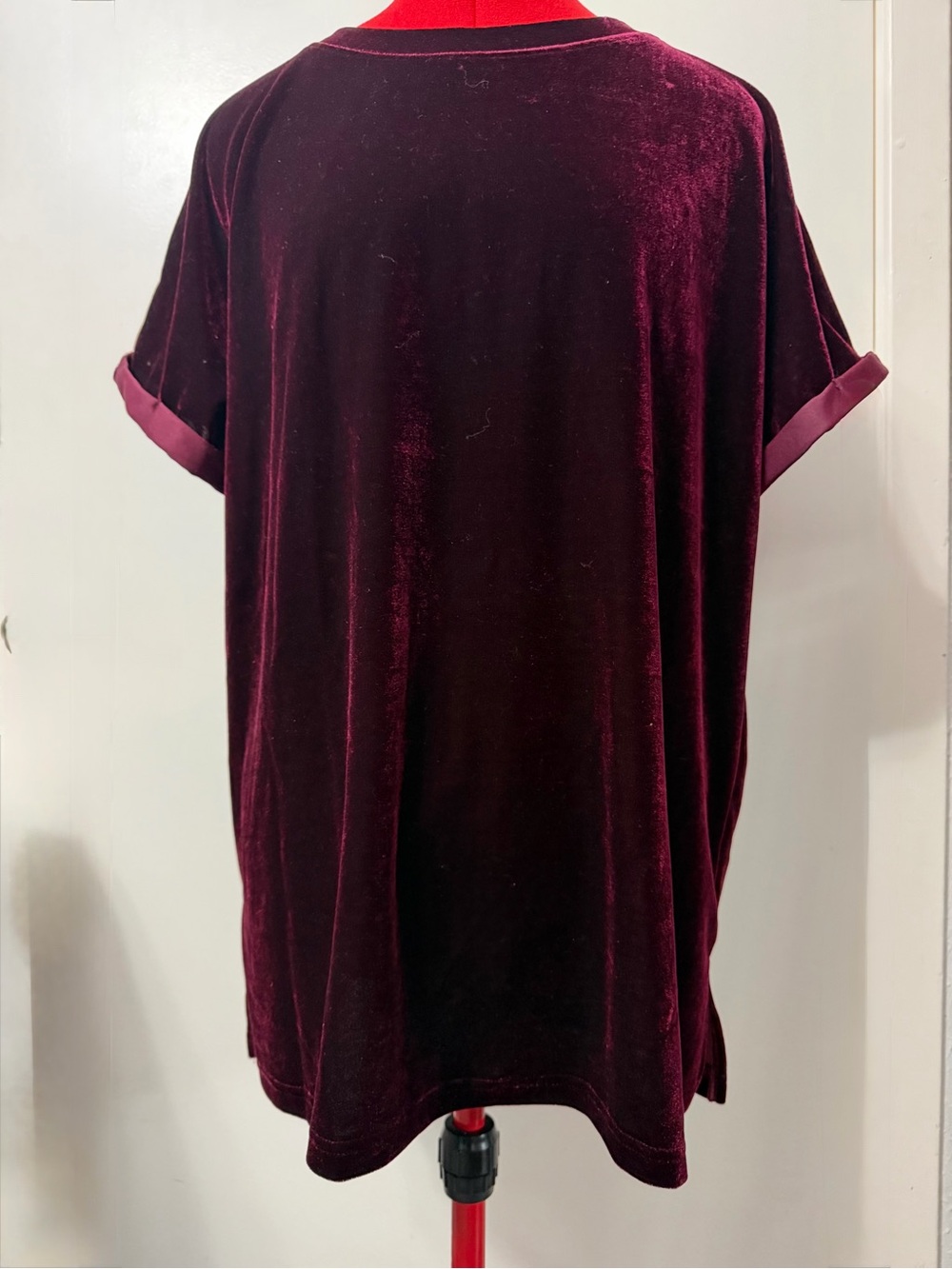 Wishlist Velvet Short Sleeve Tunic - Deep Burgundy